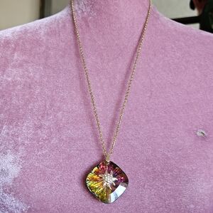 Vintage German Watermelon Glass Pendant With Edelweiss Flower.